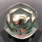 Early Chinese Faceted Art Glass Paperweight Hand Painted Monkey Sulphide