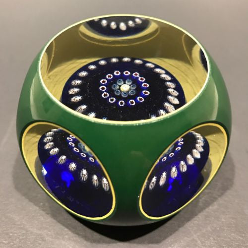 Signed Robert Mason LE Pairpoint Art Glass Paperweight Double Overlay Millefiori