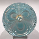 Signed American Studio Art Glass Paperweight Modern Blue & White Marbrie