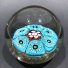 Large Vintage Murano Art Glass Paperweight Complex Blue Flower Millefiori