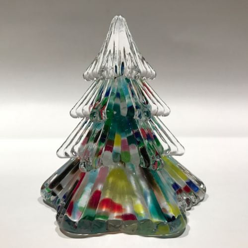 Vintage Prestige Art Glass Paperweight Pressed Multicolored Christmas Tree