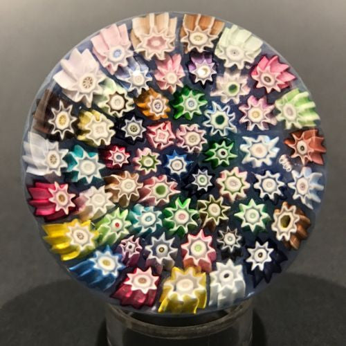 Vintage Peter Mcdougall Art Glass Paperweight Closepack on Blue