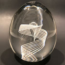 Signed Steuben Art Glass Paperweight Spiral Latticino Air Twist Upright Egg