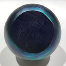 Signed David Lotton Art Glass Paperweight Dark Iridescent Pulled Feather Design