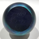 Signed David Lotton Art Glass Paperweight Dark Iridescent Pulled Feather Design