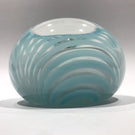 Signed American Studio Art Glass Paperweight Modern Blue & White Marbrie