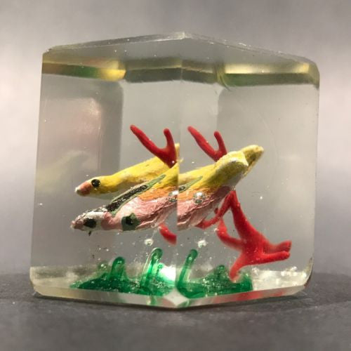 Early Chinese Faceted Art Glass Paperweight Painted Sulphide Birds in a Tree