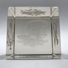 Rare Antique Bohemian Art Glass Paperweight Hand etched Clear Cube