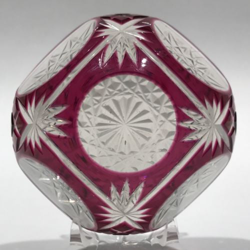 Antique Val St Lambert Art Glass Paperweight Fancy Faceted Plum Flash Overlay
