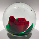 Rare Vintage Murano Art Glass Paperweight Ruby Red Crimp Rose