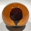 Unusual Signed Charles Lotton Art Glass Paperweight Amber Encased Modern Design