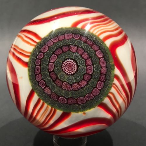 Galliano Ferro Murano Art Glass Paperweight Marbrie with Millefiori