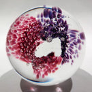 Signed Glass Eye Studio GES Modern Art Glass Paperweight Purple Maroon Bubbles