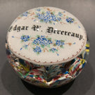 Huge Antique Millville Art Glass Paperweight Hand Painted Floral Name Plaque