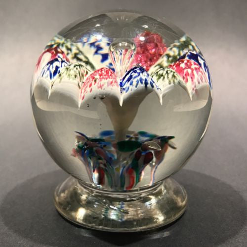 Antique Millville Footed Art Glass Paperweight Tricolor Paneled Umbrella