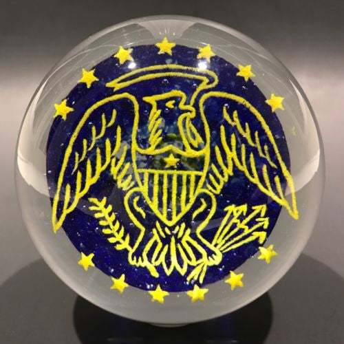 Signed John Gentile Art Glass Frit Paperweight Bald Eagle U.S. "Coat of Arms"