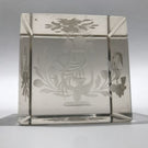 Rare Antique Bohemian Art Glass Paperweight Hand etched Clear Cube
