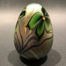 Vintage Orient & Flume Art Glass Paperweight Iridescent Gold Floral Egg