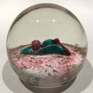 Rare Vintage Murano Art Glass Paperweight Painted Sulphide Cherries w/ Leaf