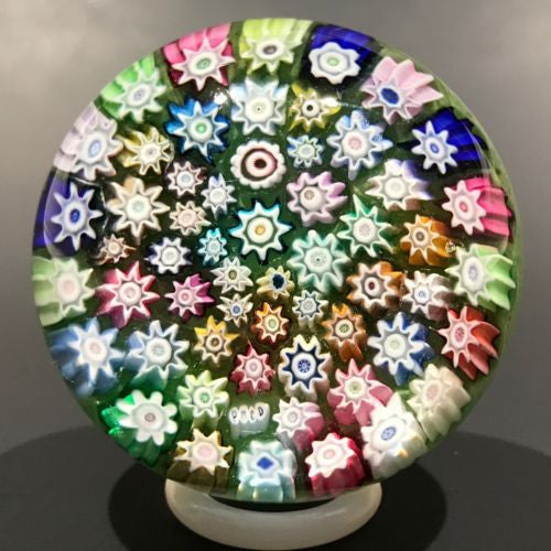 Vintage Peter Mcdougall Art Glass Paperweight Closepack Millefiori on Green