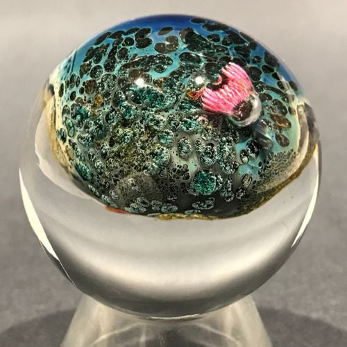 Early Josh Simpson Art Glass handmade Marble 1-1/2” Inhabited Planet