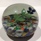 Antique German Thuringian Art Glass Paperweight Lampworked Flower & Millefiori Scramble
