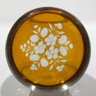 Antique Bohemian Art Glass Paperweight Etched Amber Flash Flower Bouque