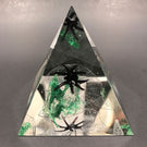 Modern Czech Art Glass Paperweight Spider On Web Pyramid Sculpture