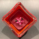 Signed European Art Glass Paperweight Lampworked Flower & Nested Overlays