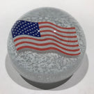 Vintage American Studio Art Glass Paperweight Encased US Flag Decal on White