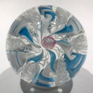 Vintage Pairpoint Art Glass Paperweight Blue & White Crown Rose Cane Millefiori