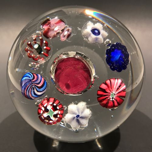 Antique Val St Lambert Art Glass Paperweight Millefiori with Rare Encased Coin
