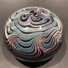 Signed Mark Cantor Art Glass Paperweight Metallic Pulled Feather Design