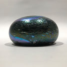 Signed Charles Lotton Art Glass Paperweight Iridescent Blue Volcanic Surface