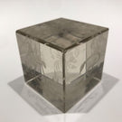 Rare Antique Bohemian Art Glass Paperweight Hand etched Clear Cube