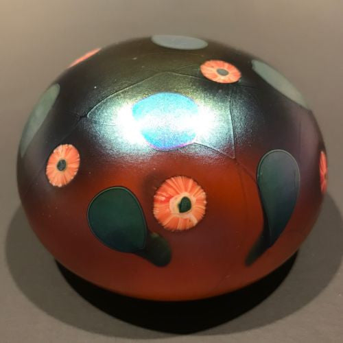 Signed David Lotton Art Glass Paperweight Iridescent Millefiori Vine
