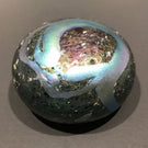 Signed Charles Lotton Art Glass Paperweight Iridescent Blue Volcanic Surface