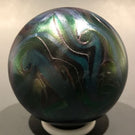 Signed David Lotton Art Glass Paperweight Dark Iridescent Surface Decoration