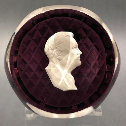 Vintage Cristal D Albert Art Glass Paperweight Franklin Roosevelt FDR Sulphide