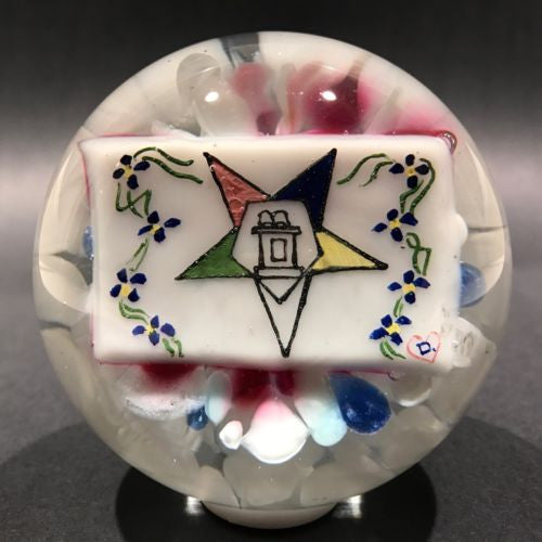 Vintage Degenhart Art Glass Paperweight Hand Paint Order of The Eastern Star