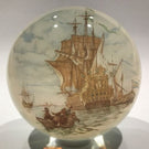 Huge 4" Vintage Murano Encased Pirate Ship Nautical Boat Art Glass Paperweight