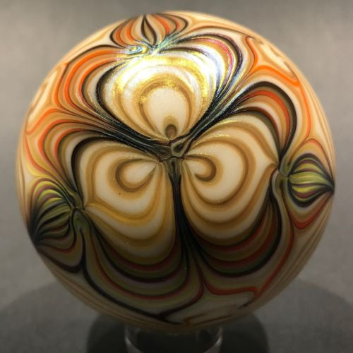 Signed Steven Smyers Art Glass Paperweight Surface Decorated Gold Pulled Feather