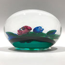 Signed Ken Rosenfeld Art Glass Paperweight Lampworked Floral Bouquet on Green