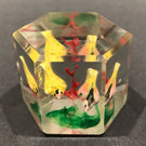 Early Chinese Faceted Art Glass Paperweight Painted Sulphide Birds in a Tree