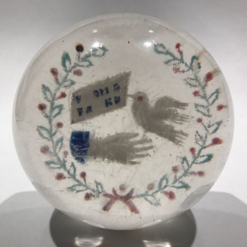 Antique Millville Art Glass tricolored frit Paperweight “From A Friend"