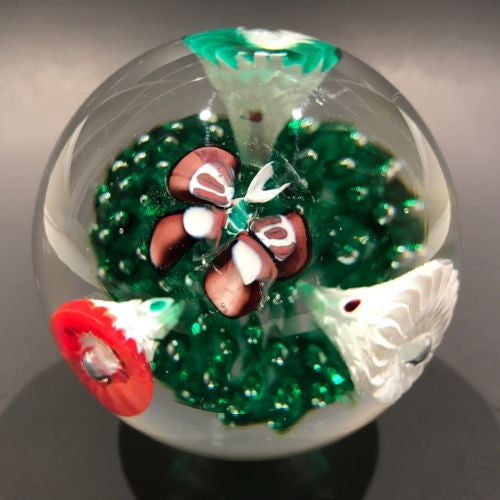 Vintage Murano Fratelli Toso Art Glass Paperweight Millefiori Butterfly Flowers