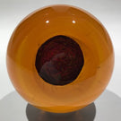 Unusual Signed Charles Lotton Art Glass Paperweight Amber Encased Modern Design