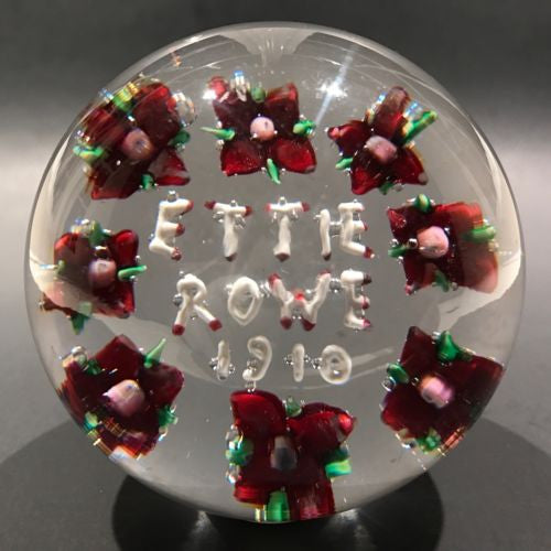 Rare Antique Union Glass Somerville Ma. Art Glass Paperweight "Ettie Rowe 1910"