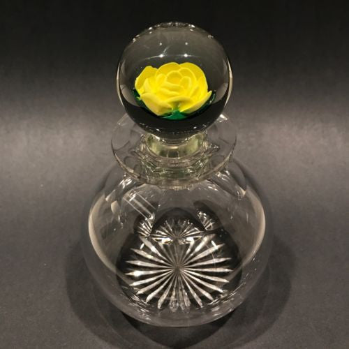 Vintage Francis Whittemore Art Glass Paperweight Yellow Crimp Rose Bottle