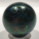 Signed David Lotton Art Glass Paperweight Dark Iridescent Surface Decoration